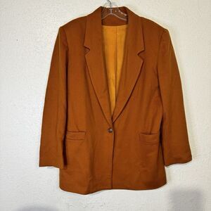Vintage CAMDAN PLACE Orange Womens Wool Blazer Jacket Sz 12 USA‎ One Button Y2K
